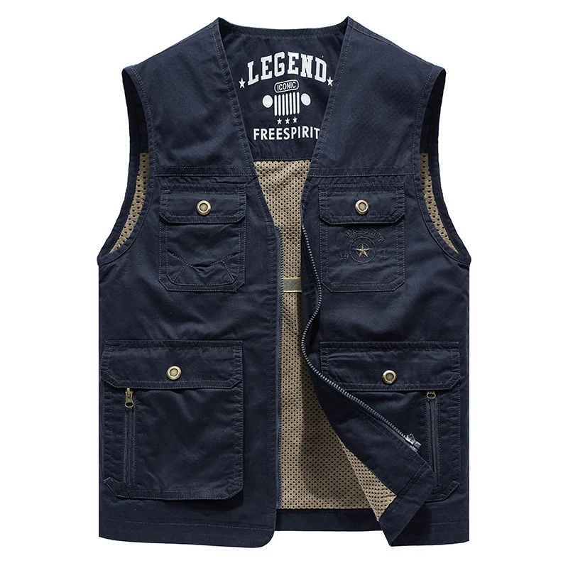 Herren Canvas-Utility-Weste mit Multitaschen und Netzinnenfutter Nord Taschen
