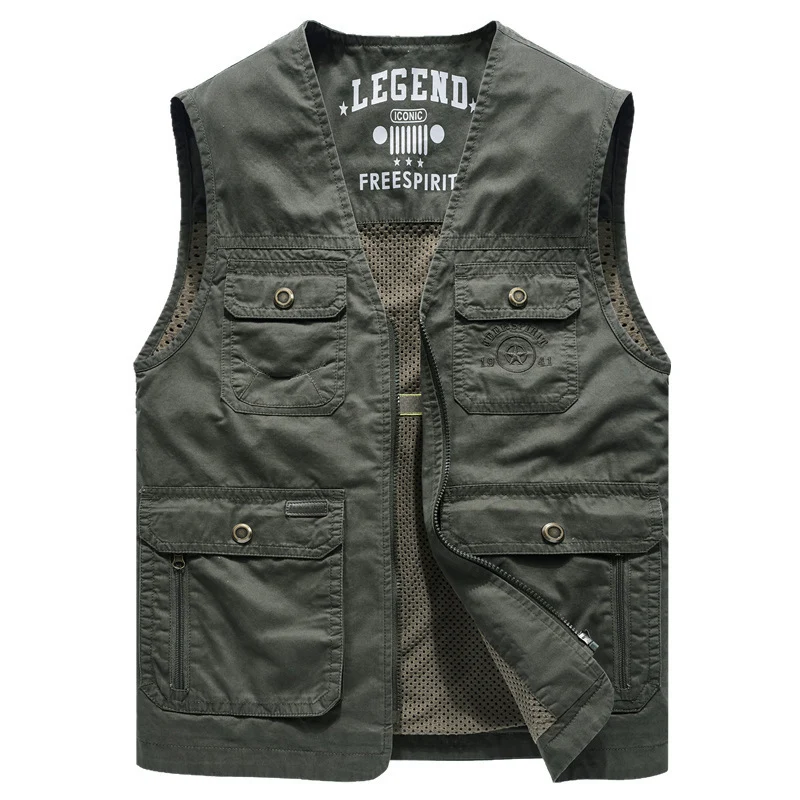 Herren Canvas-Utility-Weste mit Multitaschen und Netzinnenfutter Nord Taschen
