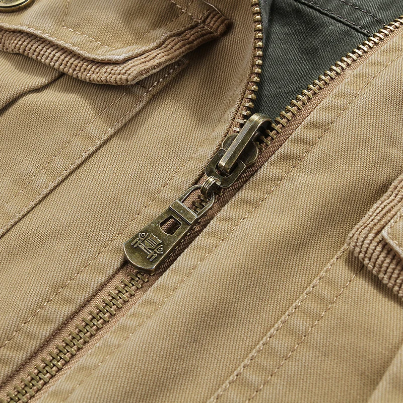 Herren Canvas-Utility-Weste mit Mehrfach-Taschen Stehkragen und Reißverschluss Nord Taschen