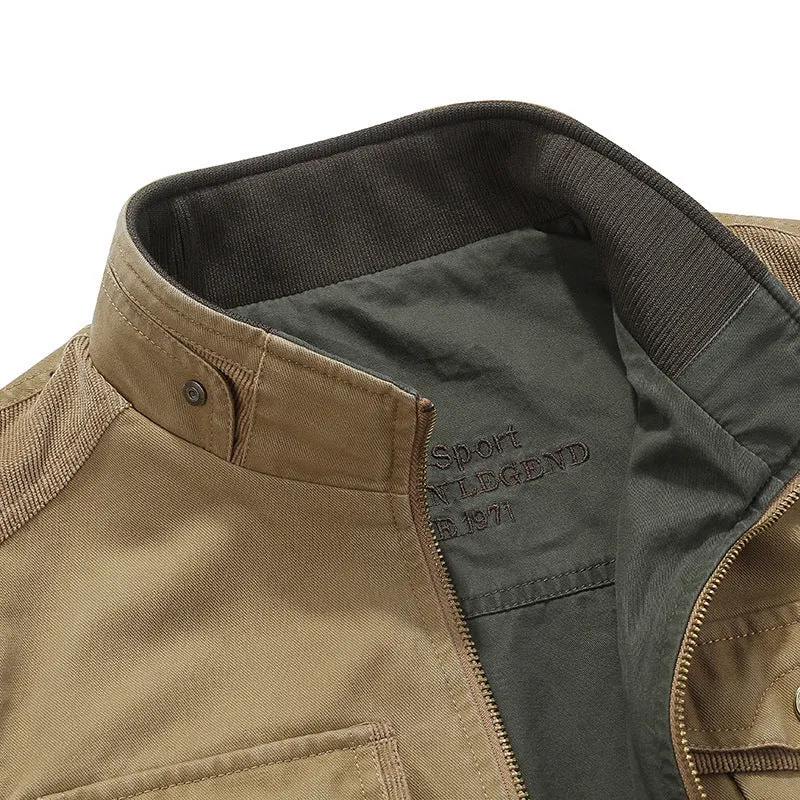 Herren Canvas-Utility-Weste mit Mehrfach-Taschen Stehkragen und Reißverschluss Nord Taschen