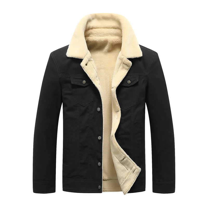 Herren Canvas-Truckerjacke mit Teddyfleece-Innenfutter und Pattentaschen Nord Taschen