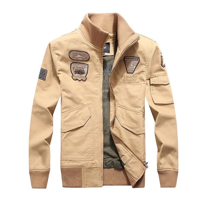 Herren Canvas-Pilotenblouson mit Stickpatches, Mehrfachtaschen und Rippenbündchen Nord Taschen