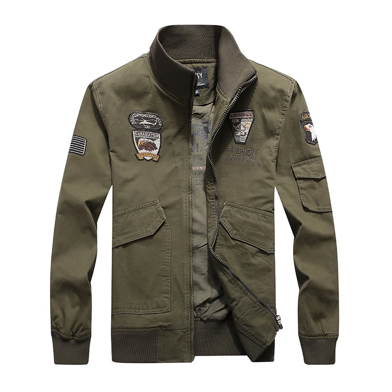 Herren Canvas-Pilotenblouson mit Stickpatches, Mehrfachtaschen und Rippenbündchen Nord Taschen
