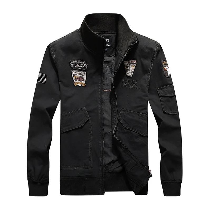 Herren Canvas-Pilotenblouson mit Stickpatches, Mehrfachtaschen und Rippenbündchen Nord Taschen