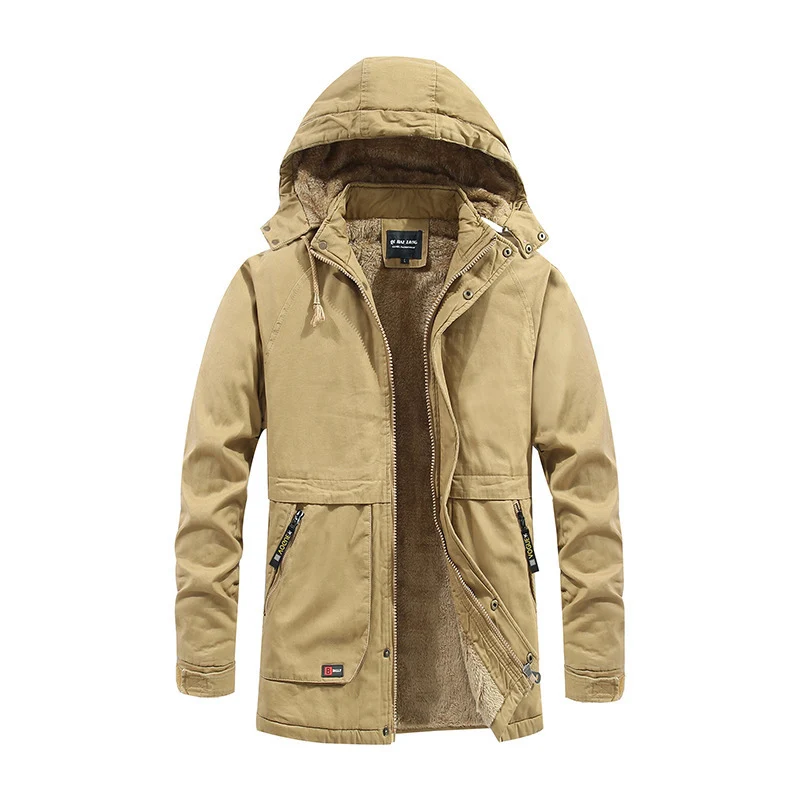 Herren Canvas-Parka mit wärmender Teddyfleece-Fütterung, Kapuze und verdecktem Zwei-Wege-Reißverschluss Nord Taschen