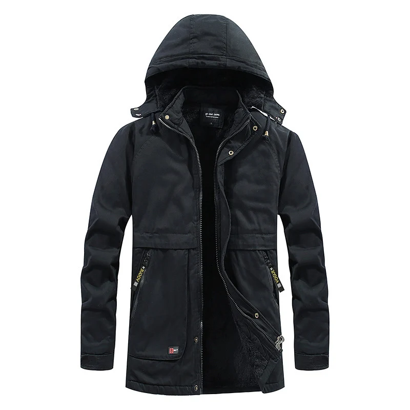 Herren Canvas-Parka mit wärmender Teddyfleece-Fütterung, Kapuze und verdecktem Zwei-Wege-Reißverschluss Nord Taschen