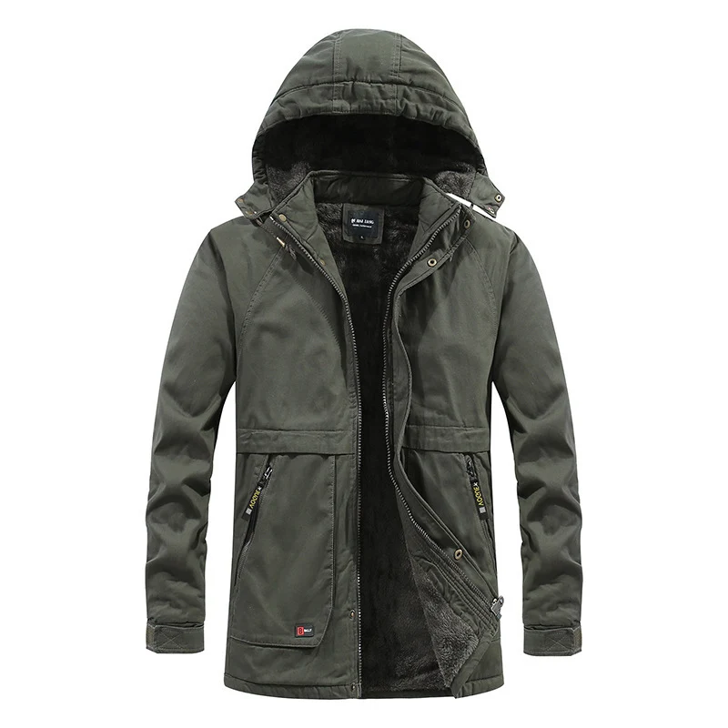 Herren Canvas-Parka mit wärmender Teddyfleece-Fütterung, Kapuze und verdecktem Zwei-Wege-Reißverschluss Nord Taschen