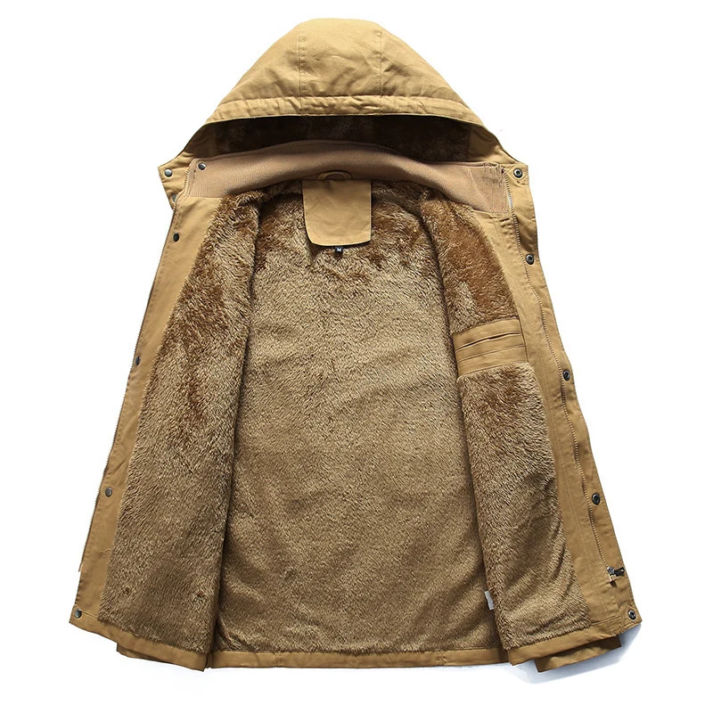 Herren Canvas-Parka mit Teddyfleece-Innenfutter, Kapuze und multifunktionalen Taschen Nord Taschen