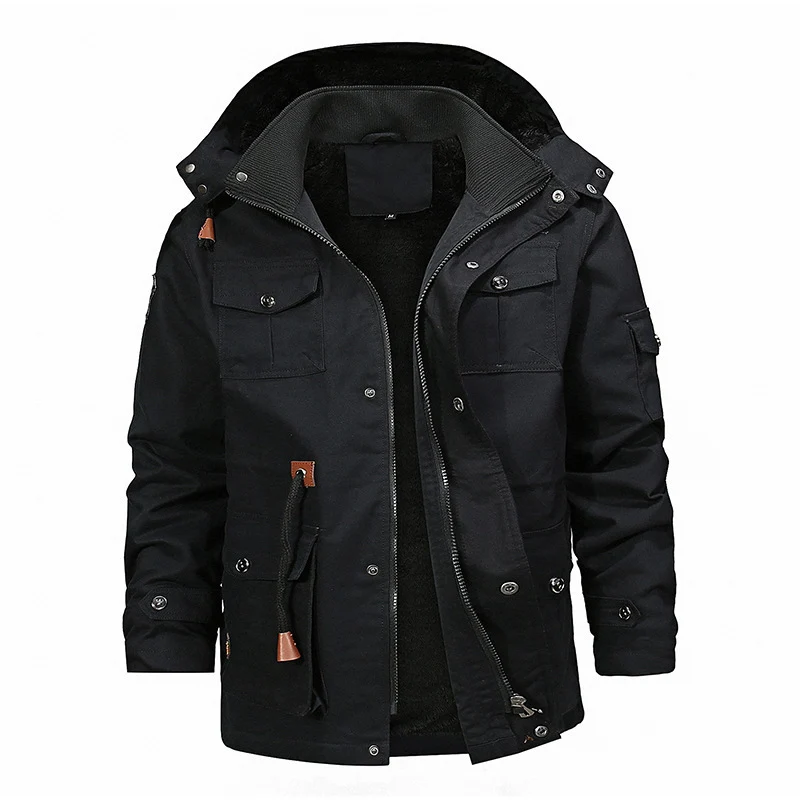 Herren Canvas-Parka mit Teddyfleece-Innenfutter, Kapuze und multifunktionalen Taschen Nord Taschen