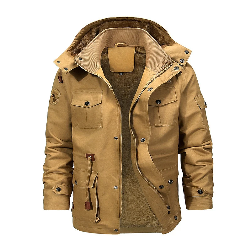 Herren Canvas-Parka mit Teddyfleece-Innenfutter, Kapuze und multifunktionalen Taschen Nord Taschen