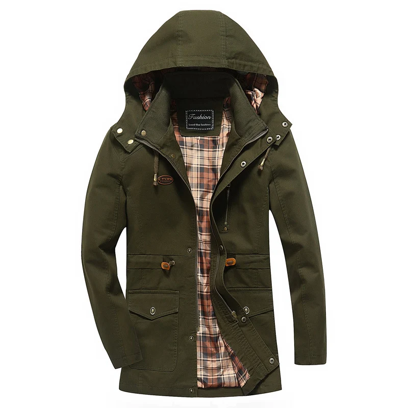 Herren Canvas-Parka mit Kapuze, kariert gefüttertem Innenfutter und Utility-Taschen Nord Taschen