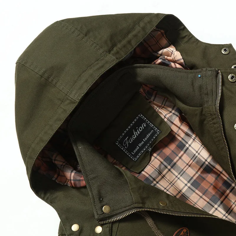 Herren Canvas-Parka mit Kapuze, kariert gefüttertem Innenfutter und Utility-Taschen Nord Taschen