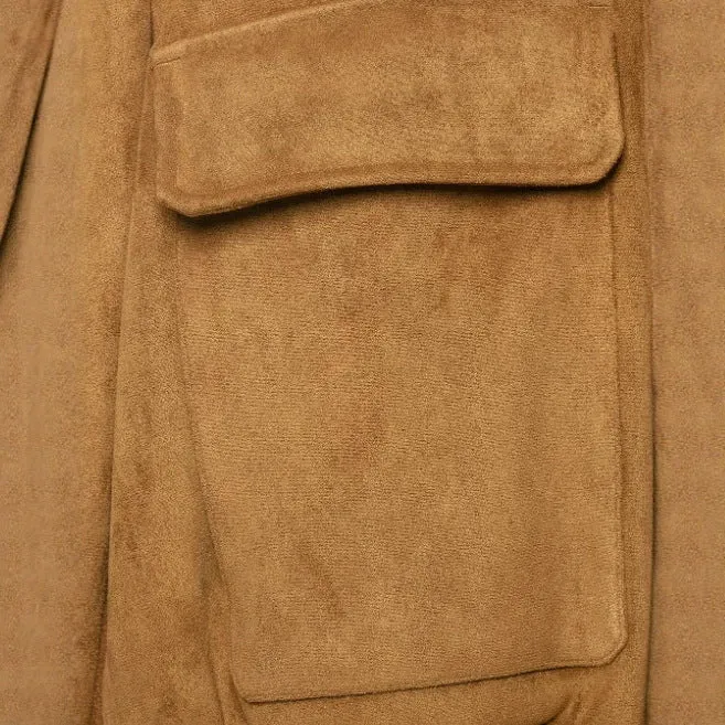 Damen Kurzer Veloursleder‑Bomber mit Stehkragen, aufgesetzten Klappentaschen und Rippenbündchen Nord Taschen