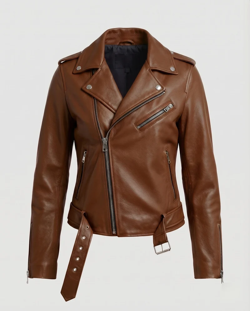 Damen Bikerblouson Tailliert Zier-Reißverschlüsse Gürtel - Vittorelli