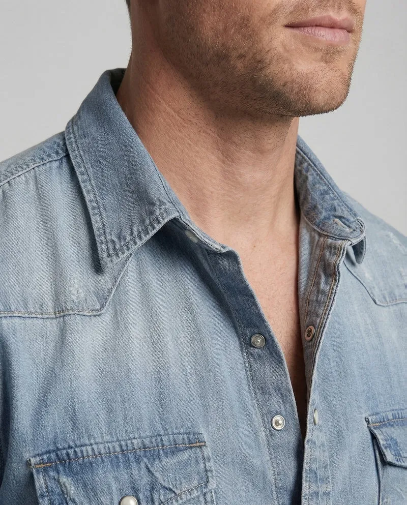 Herren Stretch Western Denim Hemd mit Kontrastnähten