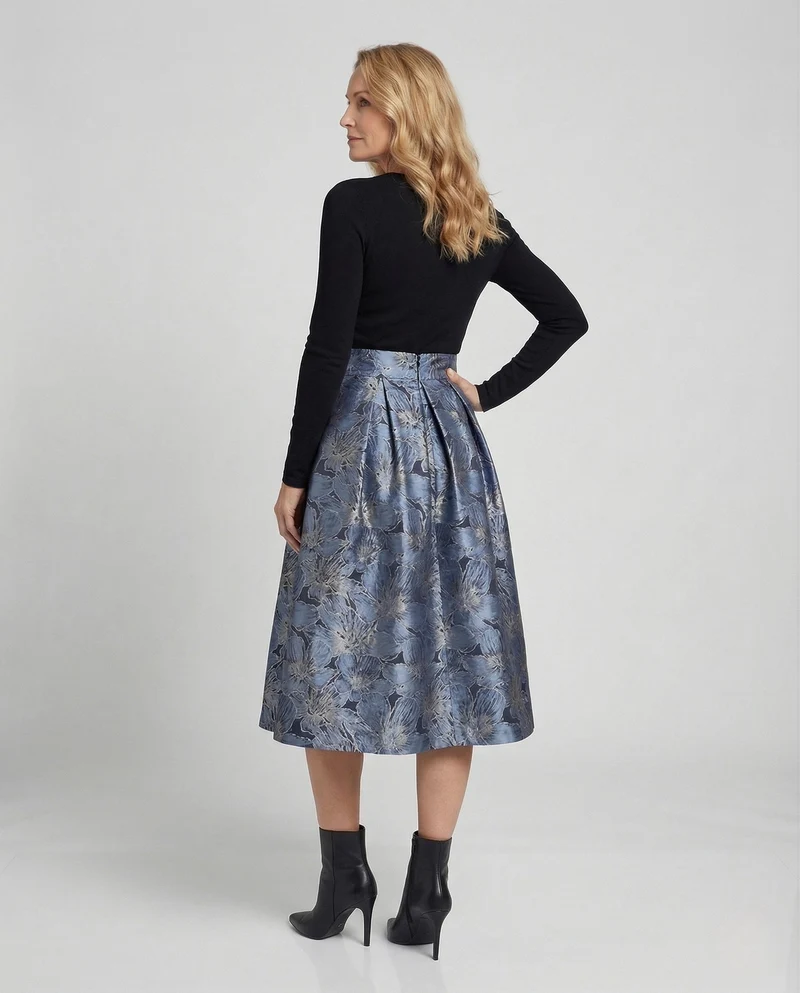 Damen Jacquard-Midirock mit Blumenmotiv