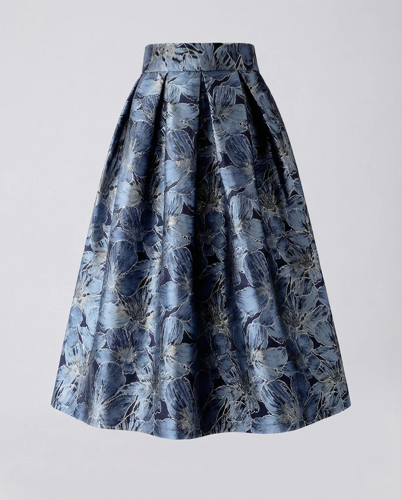 Damen Jacquard-Midirock mit Blumenmotiv