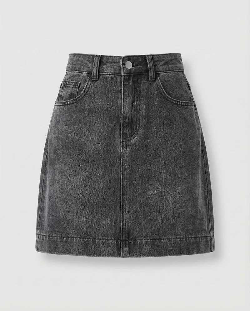 Damen kurzer hochgeschnittener Jeansrock in A-Linie