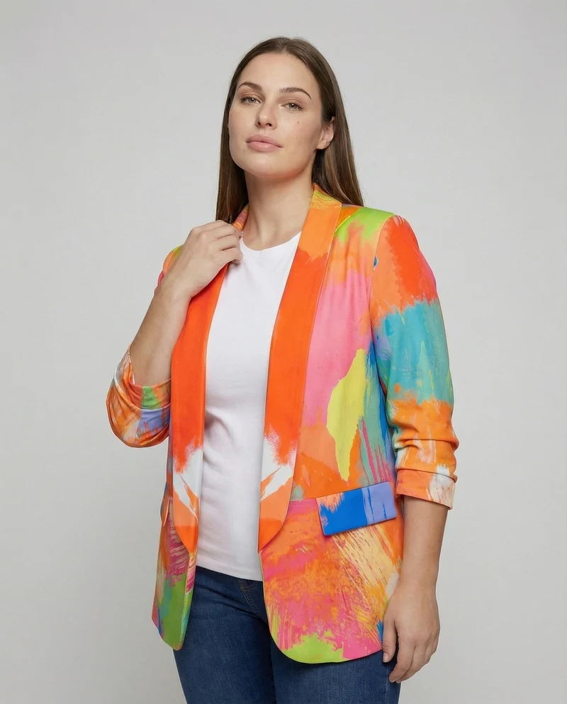 Damen Expressive Abstrakt-Print Longblazer