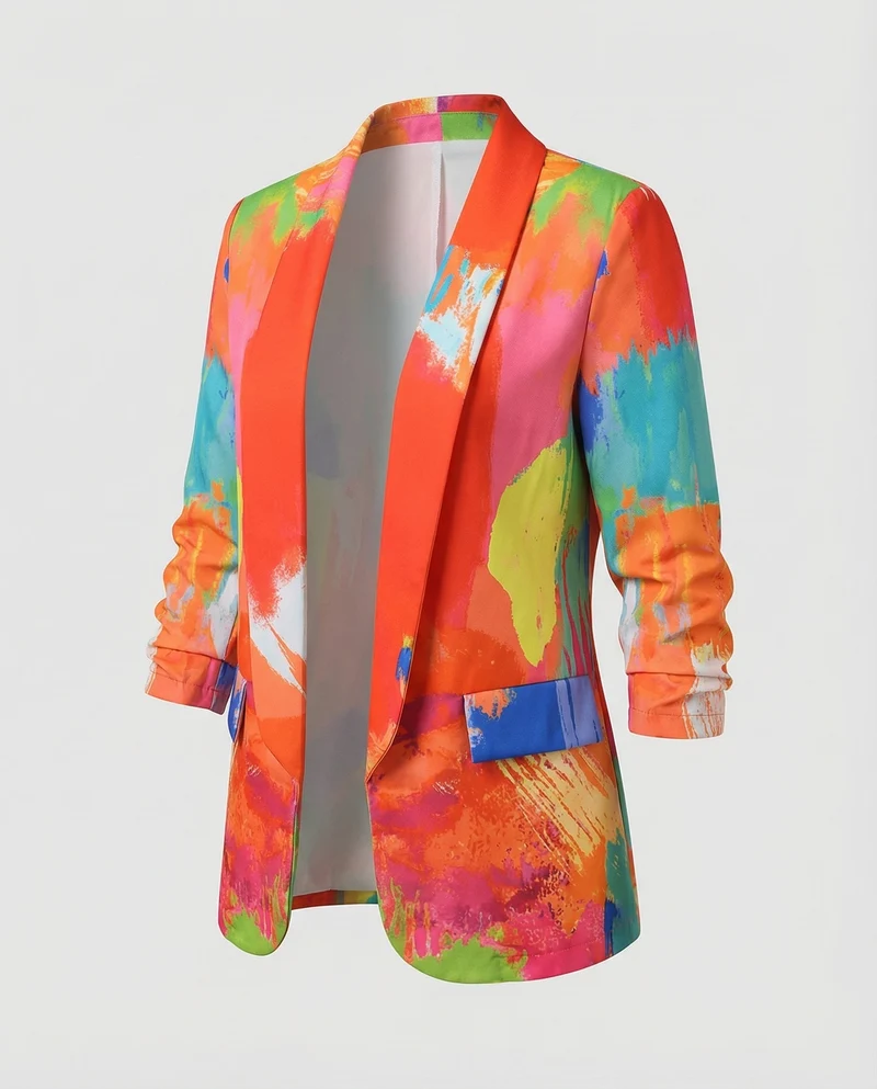 Damen Expressive Abstrakt-Print Longblazer
