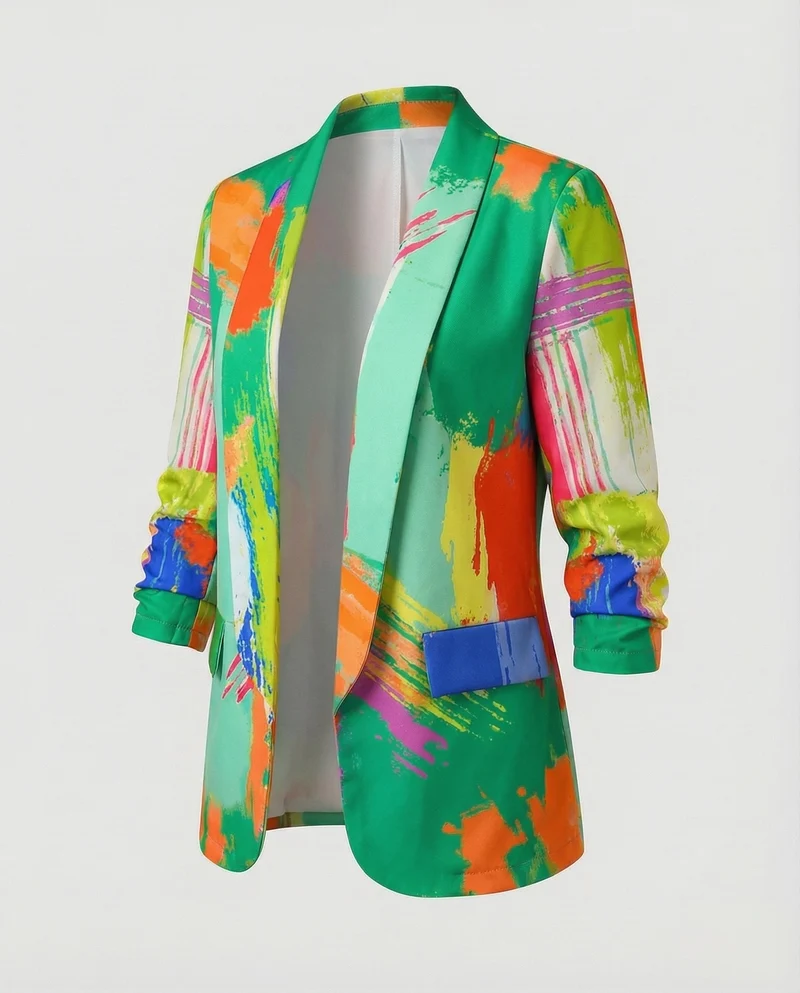 Damen Expressive Abstrakt-Print Longblazer