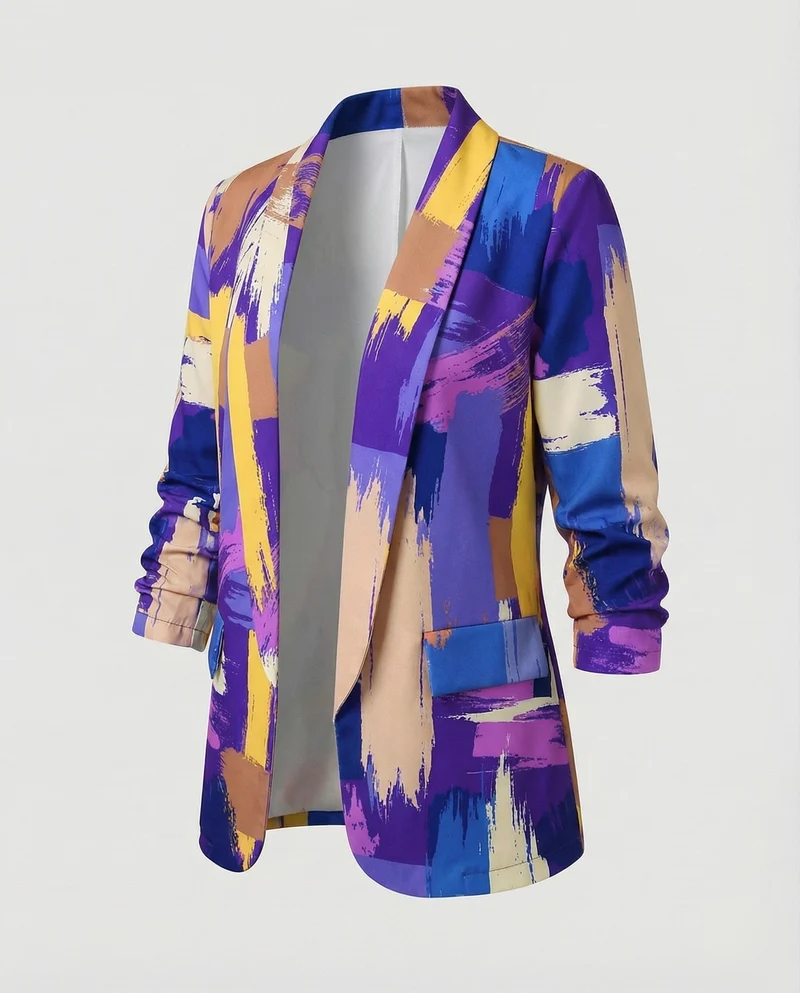 Damen Expressive Abstrakt-Print Longblazer