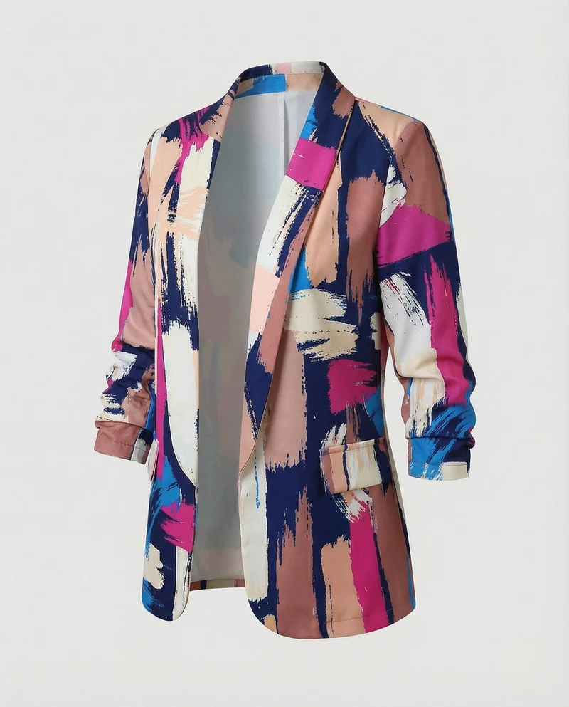 Damen Expressive Abstrakt-Print Longblazer