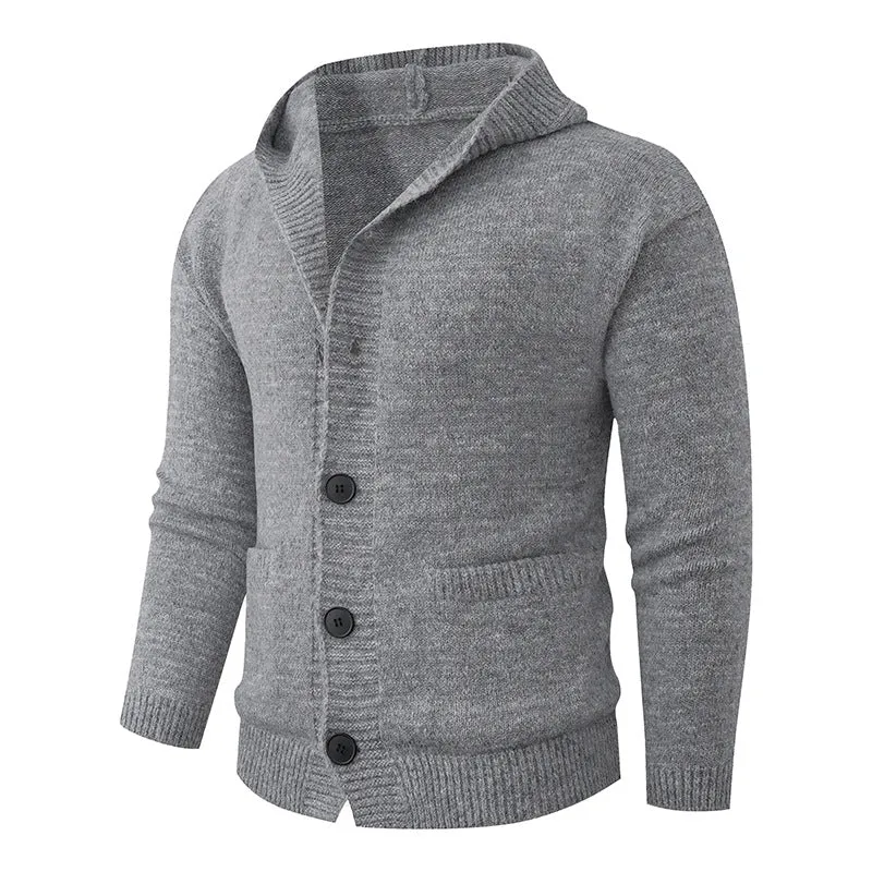 Herren Kapuzen-Strickcardigan aus Thermo-Feinstrick mit durchgehender Knopfleiste und Eingrifftaschen Nord Taschen