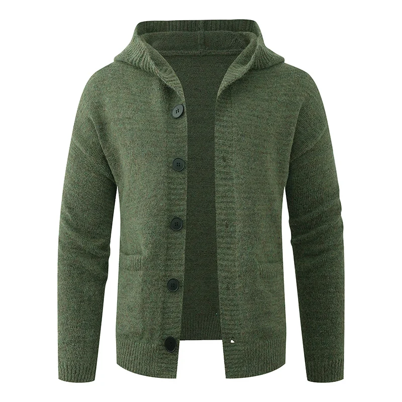 Herren Kapuzen-Strickcardigan aus Thermo-Feinstrick mit durchgehender Knopfleiste und Eingrifftaschen Nord Taschen