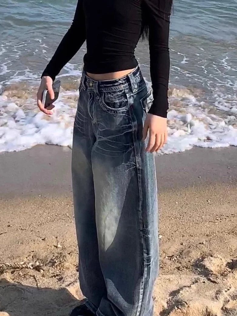 Hop Gewaschene Distressed Hoher Taille Baggy Jeans - Vittorelli
