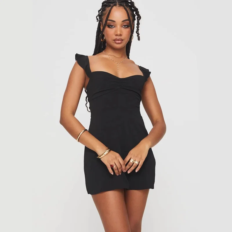 Damen romantisches Sommerkleid mit floralen Stickereien und Rüschendetails