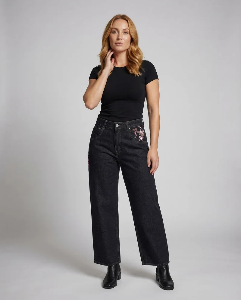 Damen Jeans Bestickt High Waist Avellé