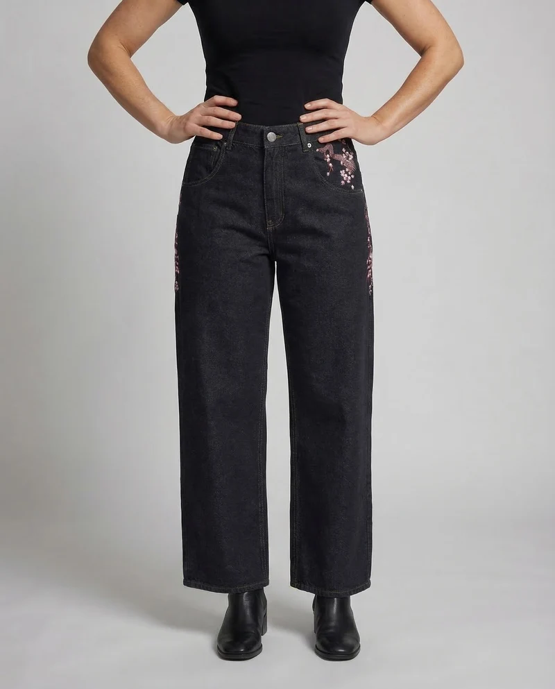 Damen Jeans Bestickt High Waist Avellé