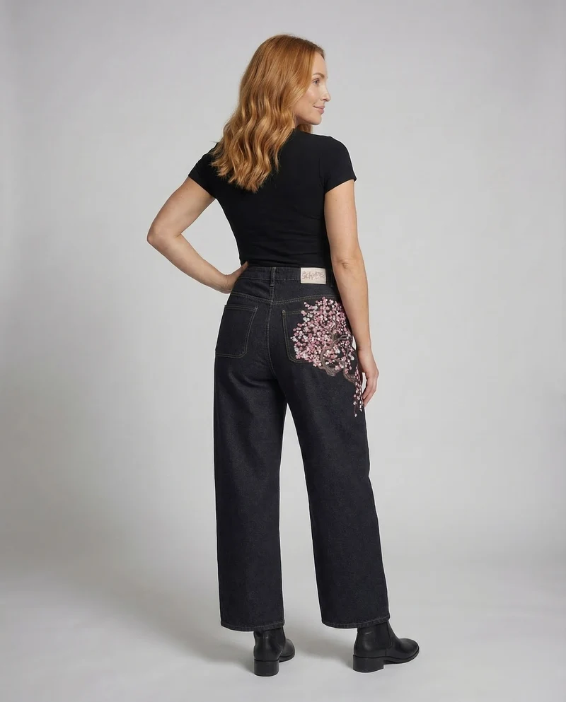 Damen Jeans Bestickt High Waist Avellé
