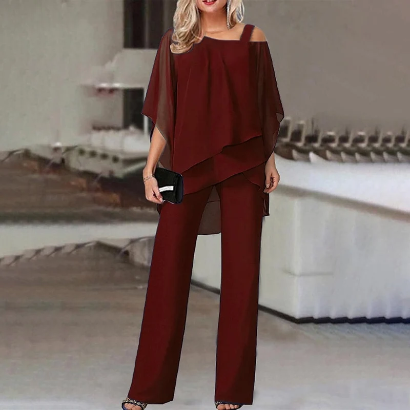 Damen Zweiteiler Satz Eleganter Jumpsuit mit Cold Shoulder Bluse