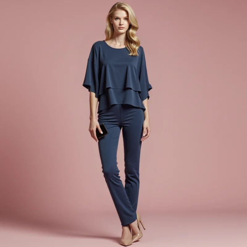 Damen Zweiteiler Satz Eleganter Jumpsuit mit Cold Shoulder Bluse