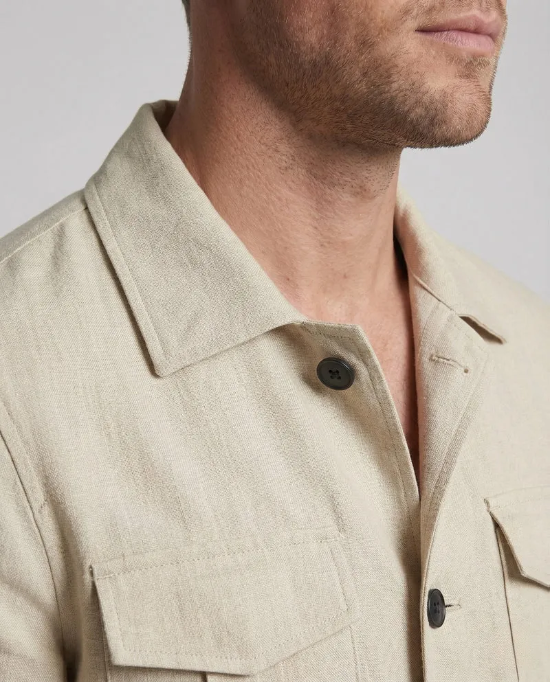Herren Leinen Safarijacke Leicht mit Vier Pattentaschen - Vittorelli