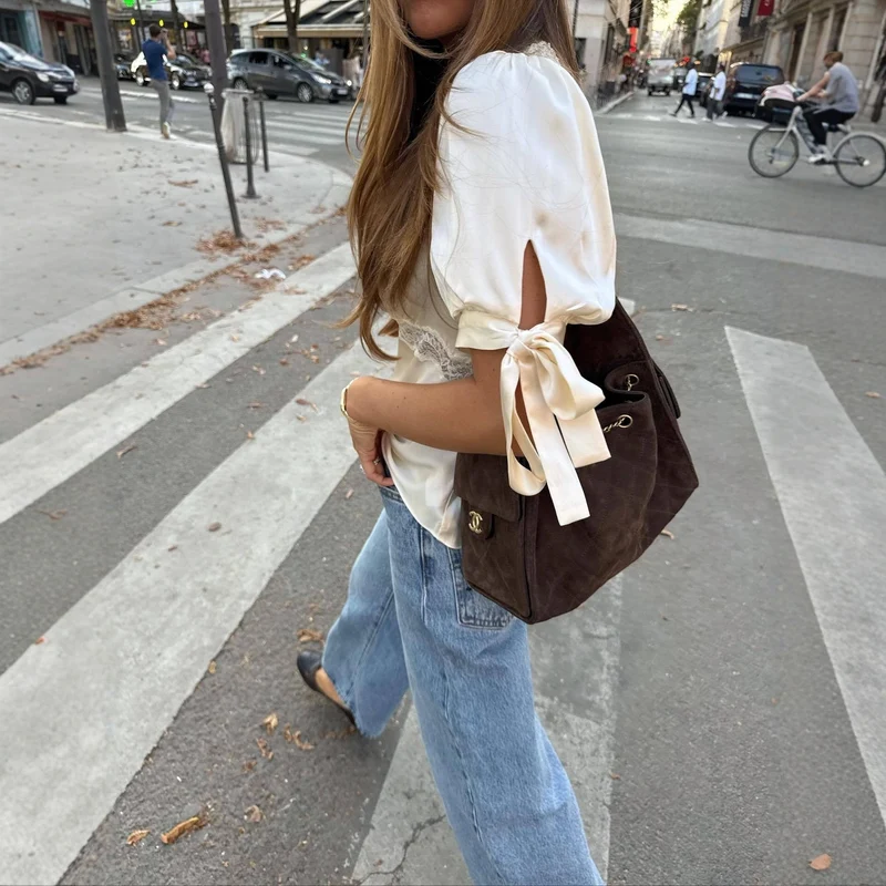 Damen Satinbluse mit Spitzenakzenten Nord Taschen