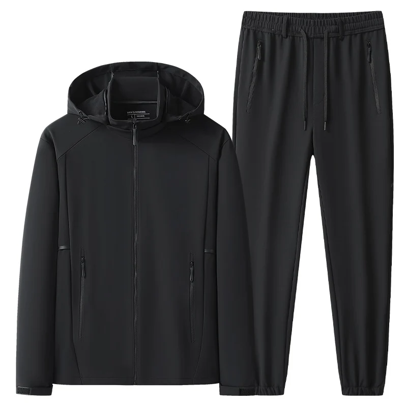Herren Wetterfester Softshell-Trainingsanzug mit Kapuzen‑Zipjacke, Reißverschluss‑Taschen & konischer Jogginghose Nord Taschen