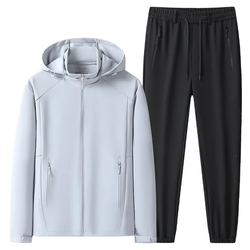 Herren Wetterfester Softshell-Trainingsanzug mit Kapuzen‑Zipjacke, Reißverschluss‑Taschen & konischer Jogginghose Nord Taschen