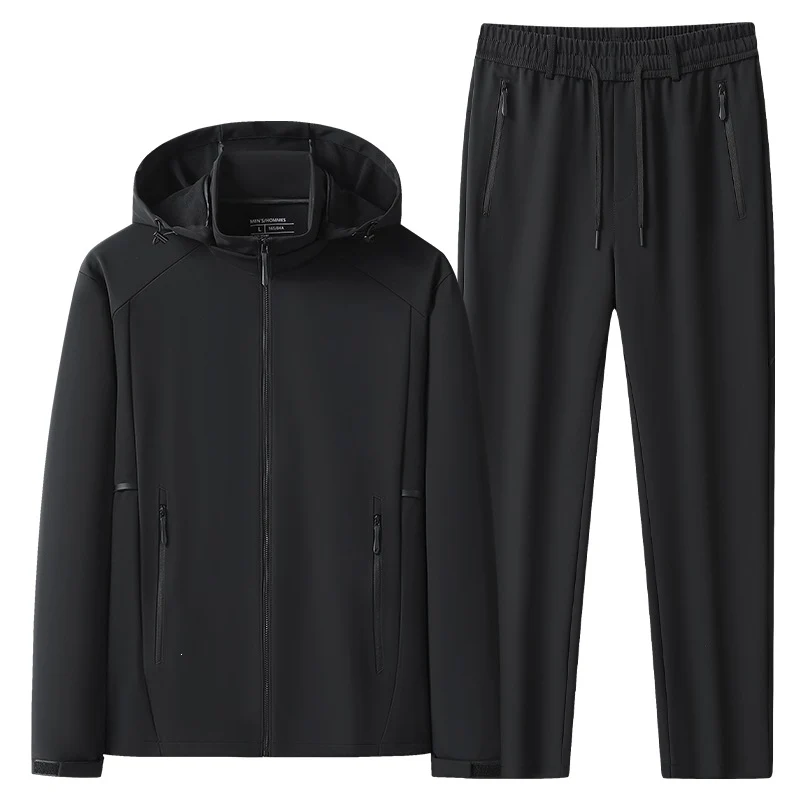 Herren Wetterfester Softshell-Trainingsanzug mit Kapuzen‑Zipjacke, Reißverschluss‑Taschen & konischer Jogginghose Nord Taschen