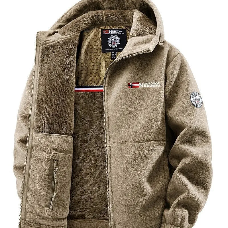Herren Kuschelige Fleece‑Kapuzenjacke mit Teddyfutter, windabweisend und Reißverschlusstaschen Nord Taschen