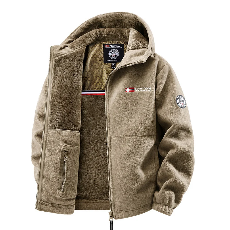 Herren Kuschelige Fleece‑Kapuzenjacke mit Teddyfutter, windabweisend und Reißverschlusstaschen Nord Taschen