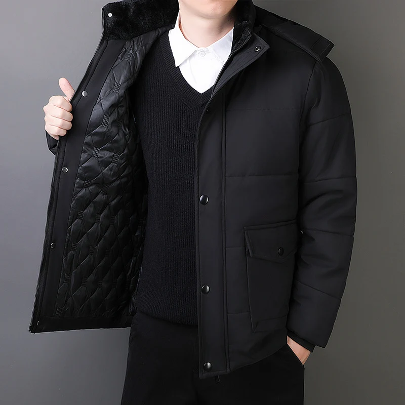 Herren Kurz geschnittene gesteppte Thermo-Steppjacke mit gesteppter Innenfütterung und Kunstfellkragen Nord Taschen