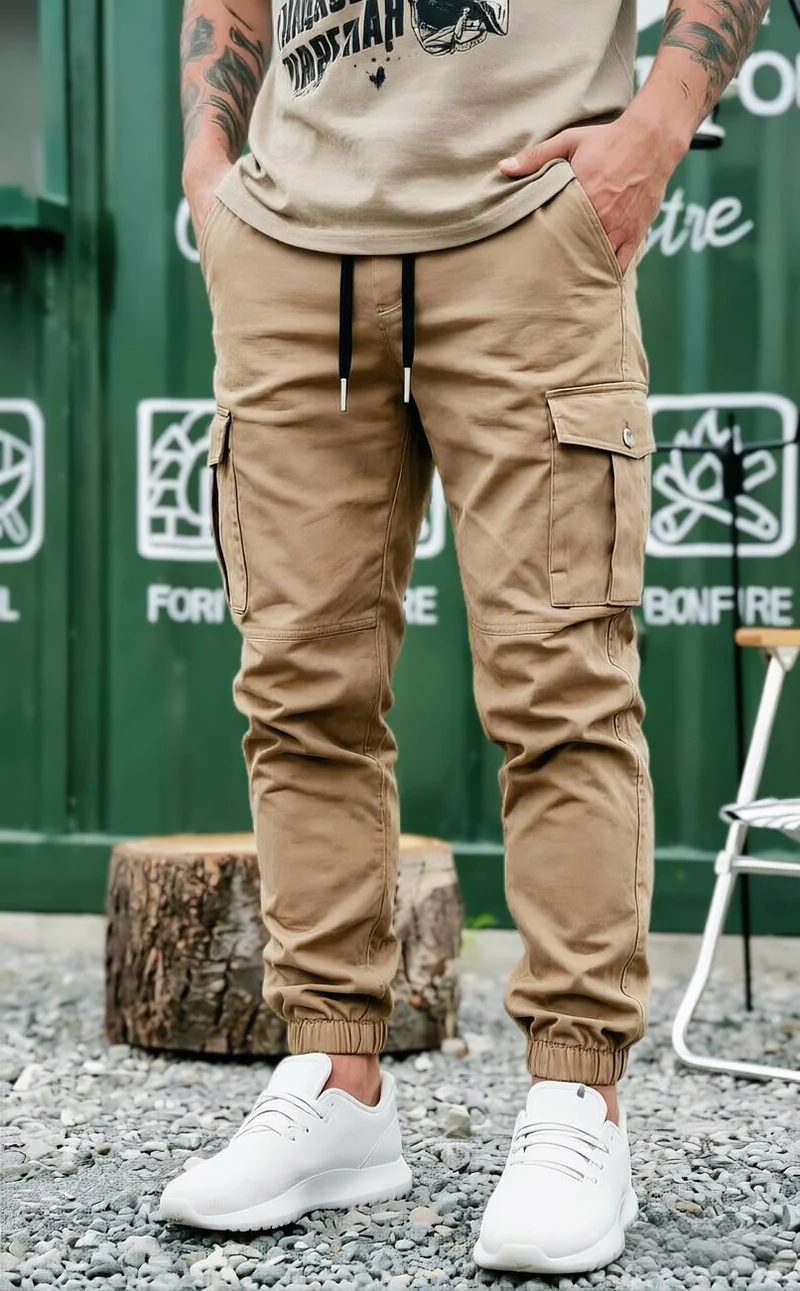 Herren Kordelzug-Cargohose im Joggerstil mit elastischen Bündchen & Mehrfachtaschen Nord Taschen