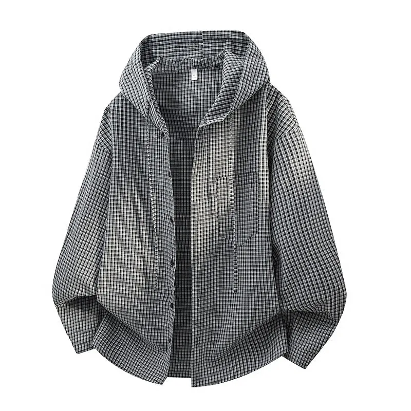 Herren Karierter Overshirt-Hoodie aus Baumwollmix mit Kapuze & Relaxed-Fit Nord Taschen