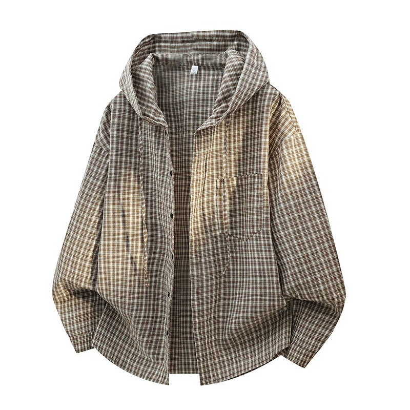 Herren Karierter Overshirt-Hoodie aus Baumwollmix mit Kapuze & Relaxed-Fit Nord Taschen