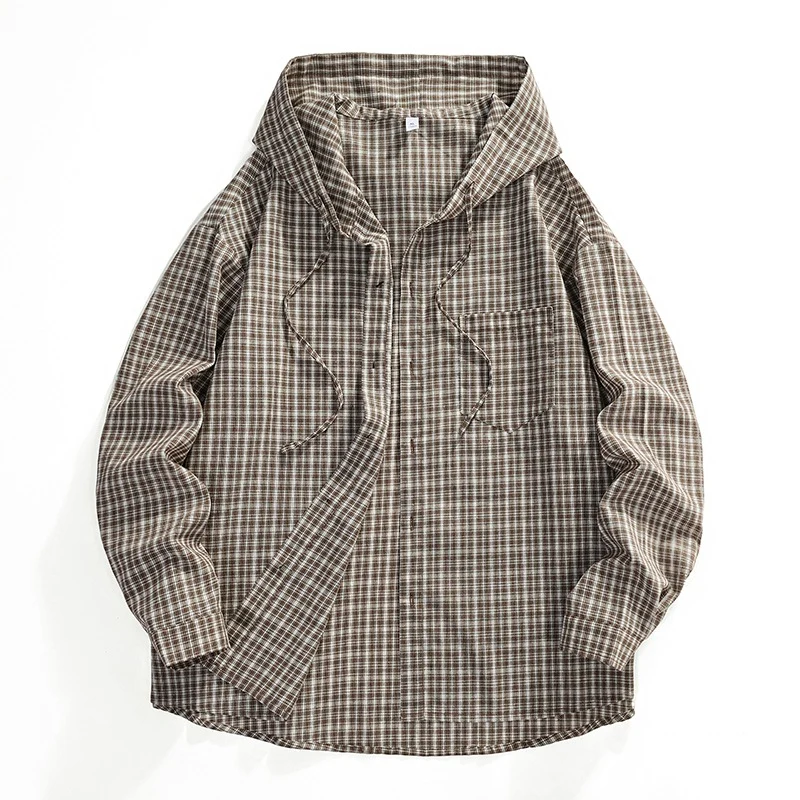 Herren Karierter Overshirt-Hoodie aus Baumwollmix mit Kapuze & Relaxed-Fit Nord Taschen