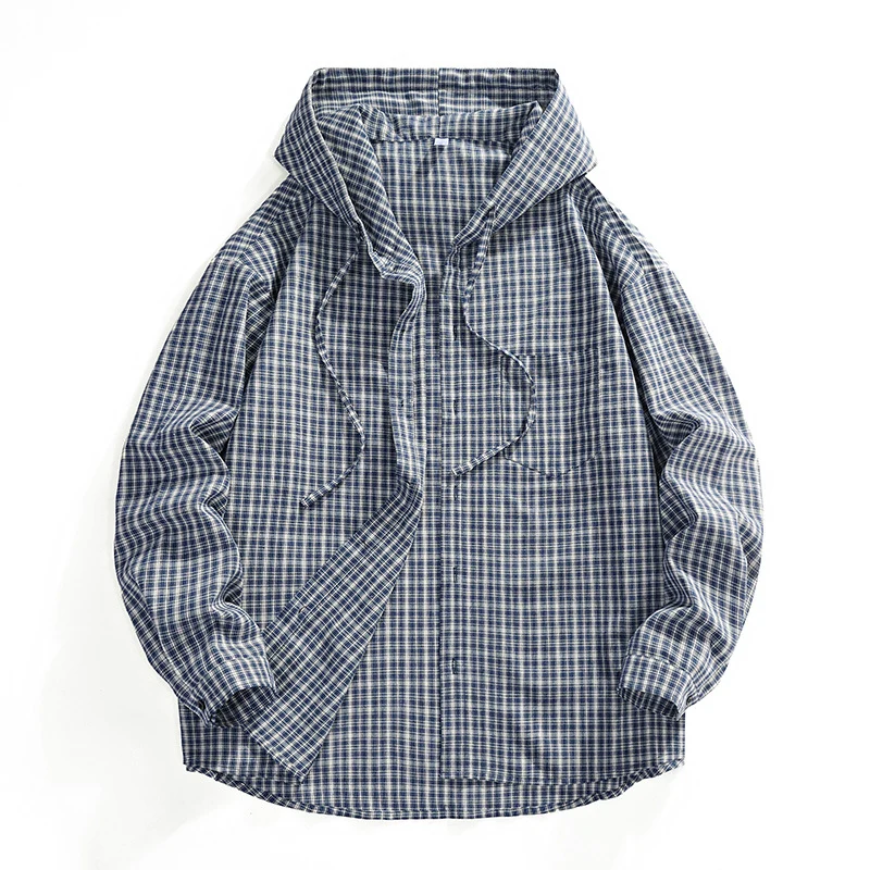 Herren Karierter Overshirt-Hoodie aus Baumwollmix mit Kapuze & Relaxed-Fit Nord Taschen