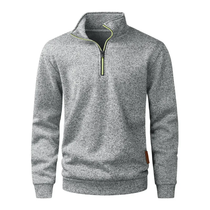 Herren Halbzip‑Pullover aus meliertem Strick mit Stehkragen und Reißverschluss Nord Taschen